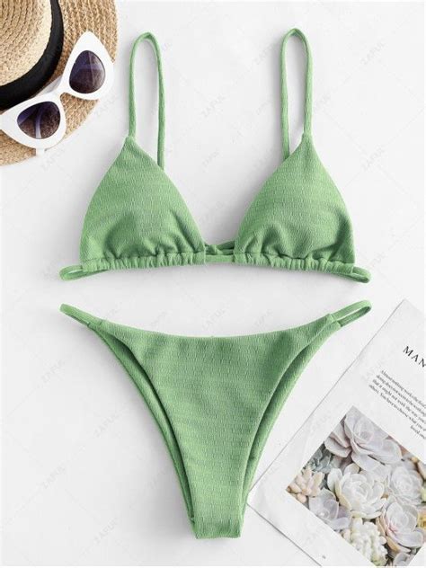 Off Popular Zaful Textured Tie String Bikini Swimwear In