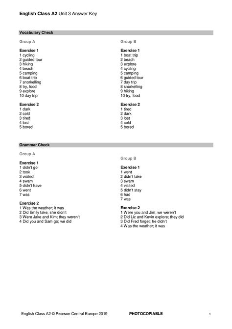 Ec A2 Tests Unit 3 Answer Key And Script English Class A2 Unit 3