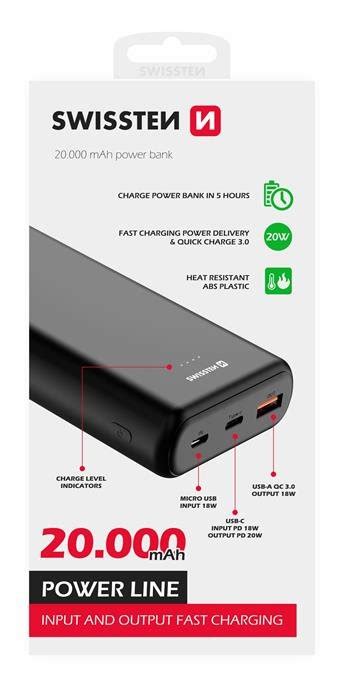 Swissten PowerLine Powerbank 20W 22013913 20 000 MAh Noir NKS