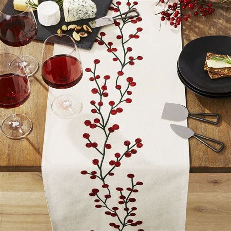 Holiday Berries Embroidered Table Runner Embroidered Table Runner