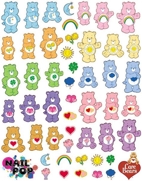 Several Different Colored Teddy Bears With Hearts And Rainbows