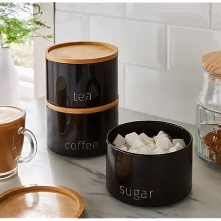 DEENZ Stackable Tea Coffee Sugar Storage Jars 3Pk Round Food Canisters