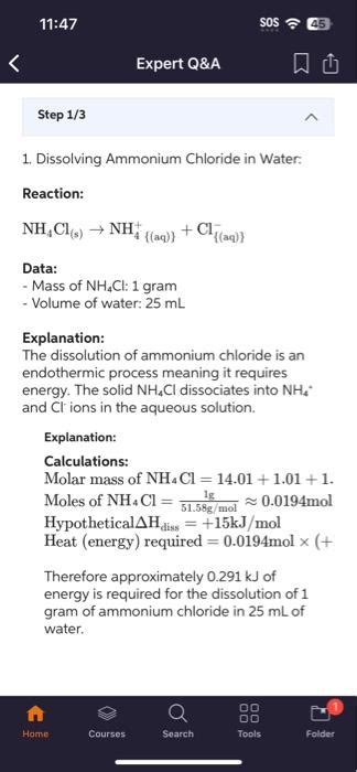 Solved Dissolving Ammonium Chloride In Water Reaction Chegg