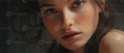 ai generated cute sensual caucasian young brunette woman  bare
