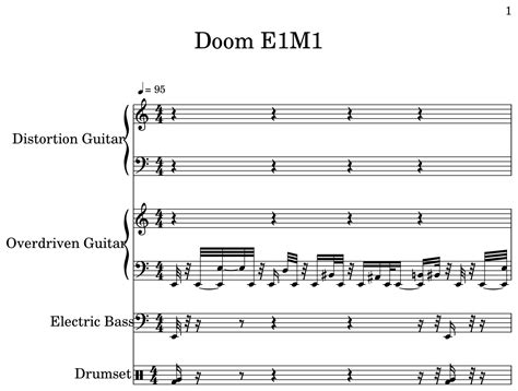 Doom E1M1 - Sheet music for Distortion Guitar, Electric Bass (pick ...