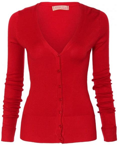 Krisp Turn Up Sleeve Fine Knit Red Cardigan