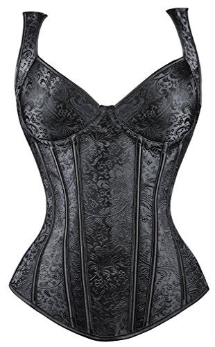 Eudolah Damen Retro Schwarz Corsage Vintage Vollbrust Bustier Korsett