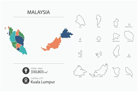 Map of Malaysia with detailed country map. Map elements of cities ...