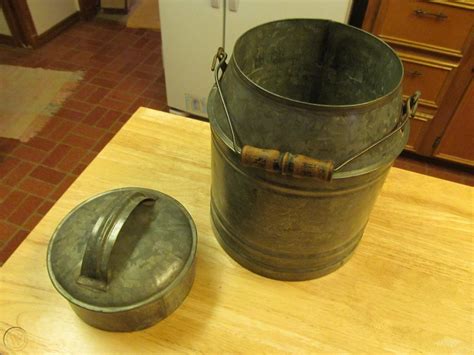 4 Qt Quart Cream Milk Can Galvanized Metal Lid Wood Bail Handle Nice 1784853845