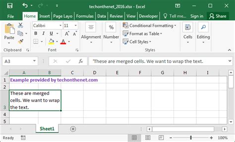 Ms Excel 2016 Wrap Text In Merged Cells