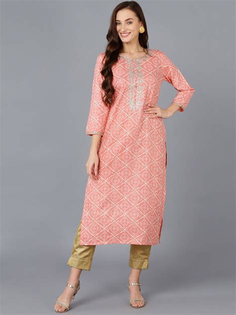 Buy KALINI Bandhani Printed Thread Work Detailed Straight Kurta