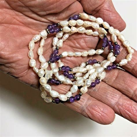 17” Continuous Freshwater Seed Pearl Necklace Purple Gem