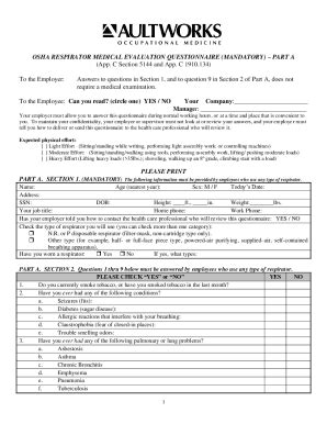 Fillable Online Osha Respirator Medical Evaluation Questionnaire