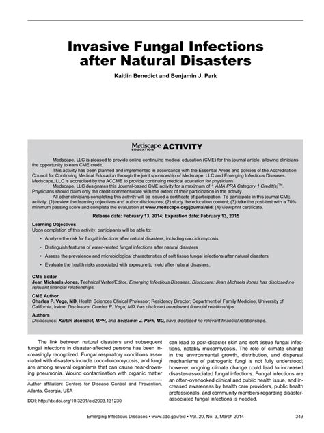 Pdf Invasive Fungal Infections After Natural Disasters