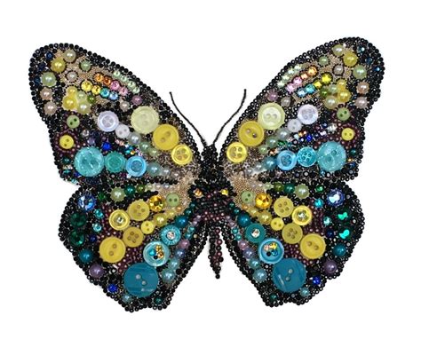 Butterfly Button Art Wall Art Buttons Beads Crystals Art Home Decor