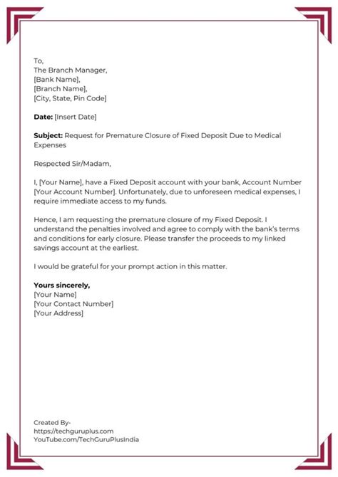 Application For Premature Closure Of Fixed Deposit Account From Any