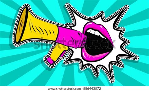 Sexy Open Female Mouth Megaphone Screaming Stock Vector Royalty Free