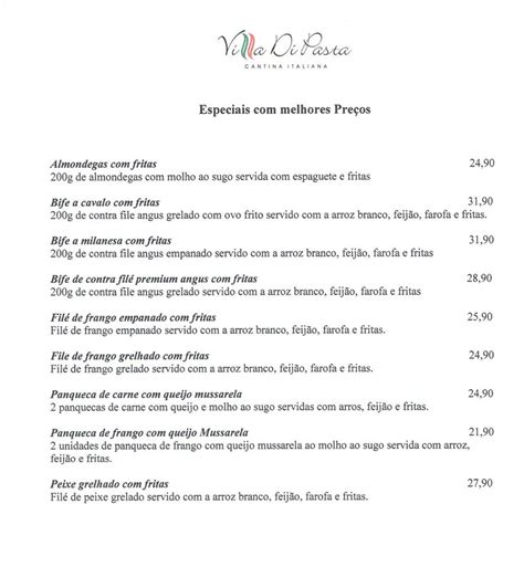 Menu Em Cantina Villa Di Pasta Restaurante Praia Grande