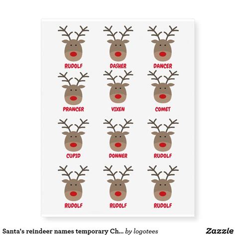 Santa's reindeer names temporary Christmas tattoos | Zazzle | Carte de ...