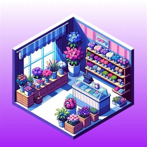 Isometric Pixel Flower Florist S Shop Illustration Clipart In 2024