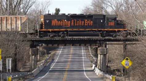 Wheeling And Lake Erie Train On Some Bridges And A Train Meet At Brighton