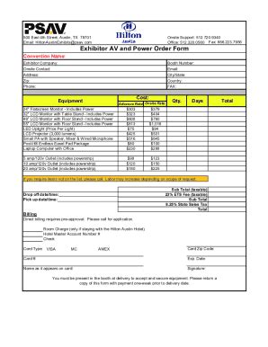 Fillable Online 2017 Hilton Austin PSAV Exhibitor Order Form Pdf Fax