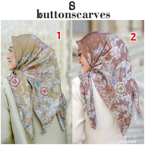 Jual Buttonscarves The Royale Satin Silk Square Jilbab Button Scarves