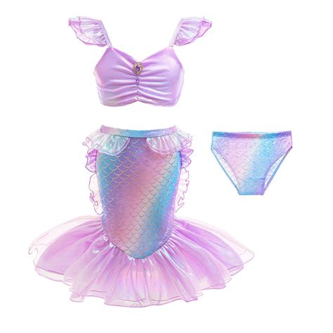 WOYY Girls 3 Piece Swimsuit Scale Print Ruffle Bikini Set Fish Tail Skirt Walmart