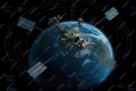 Premium AI Image | Schematic diagram of a satellite orbiting Earth depicting its communication ...