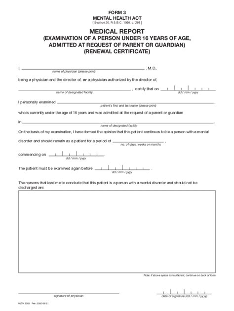 Fillable Online Mental Health Act Form Medical Report Examination