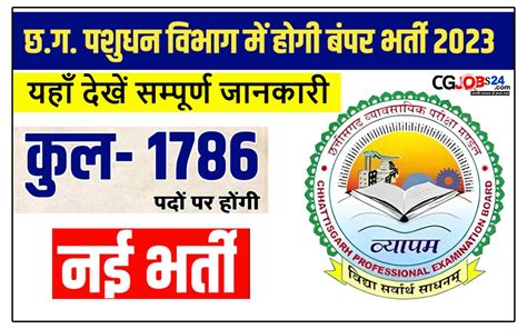 छत्तीसगढ़ पशुधन विकास विभाग में तृतीय और चतुर्थ श्रेणी के 1786 पदों में