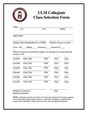 Fillable Online Ulm Class Selection Form Ulm Fax Email Print Pdffiller