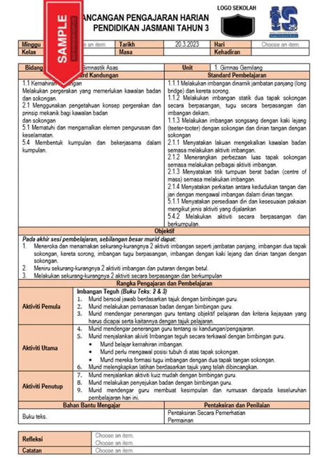 RPH DAN RPT 2023 PENDIDIKAN JASMANI TAHUN 3 Cikgu Info