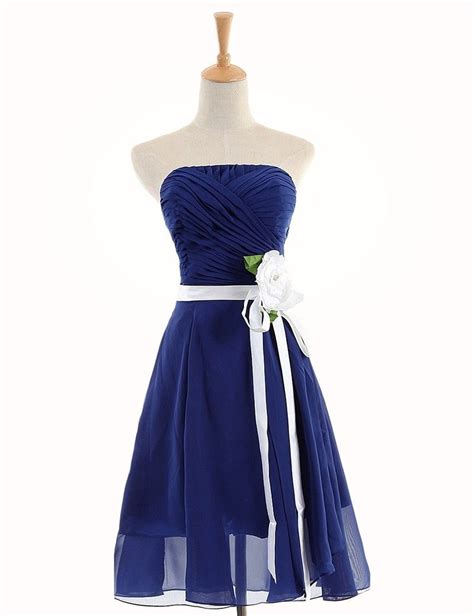 Timeless A Line Strapless Knee Length Royal Blue Bridesmaid Dress With Flower Royal Blue