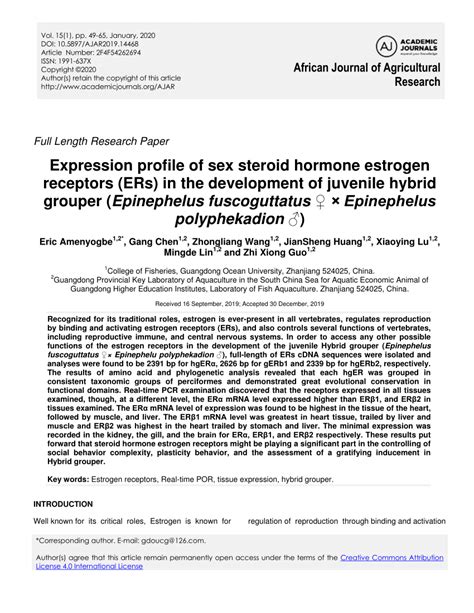 PDF Expression Profile Of Sex Steroid Hormone Estrogen Receptors ERs