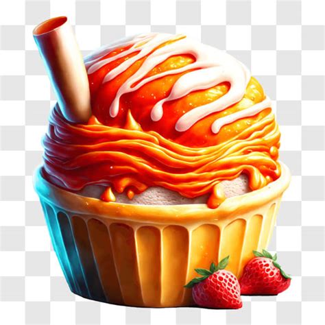 Descarga Delicioso Cupcake Con Glaseado De Naranja Y Fresa Png En Línea