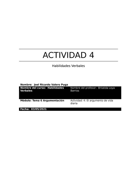 Actividad Habilidades Verbales Actividad Habilidades Verbales