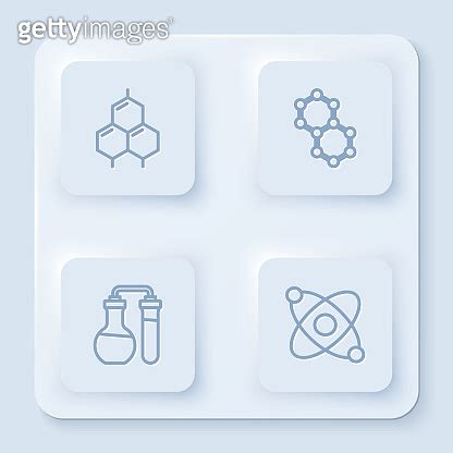 Set Line Chemical Formula Molecule Test Tube And Atom White Square