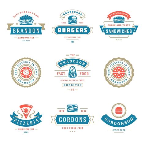 Fast food logos set illustration good for pizzeria or burger shop and ...