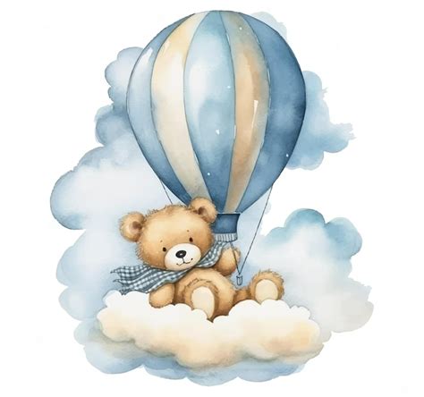 Premium Vector Watercolor Illustration Of A Teddy Bear In A Hot Air