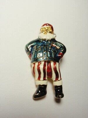 Christopher Radko Enamel Patriotic Christmas Santa Claus Pin Brooch Ebay