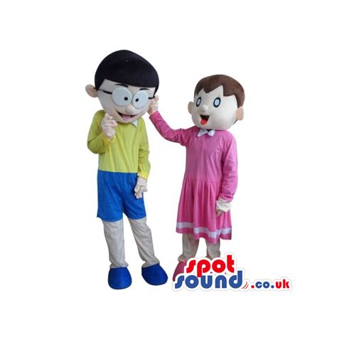 Buy Mascots Costumes in UK - Doraemon Cartoon Couple Plush Mascot ...