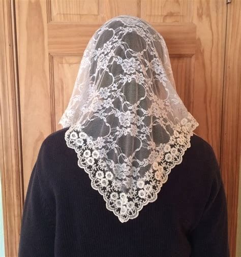 Standard Adult Handmade Catholic Chapel Veil White Floral