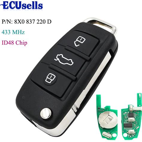 3 Buttons Folding Remote Car Key Fob 433MHz ID48 Chip For Audi A1 TT R8