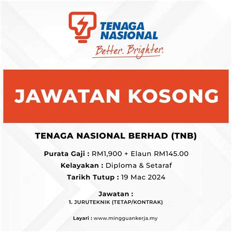 Jawatan Kosong Tenaga Nasional Berhad Tnb Gaji Rm Elaun