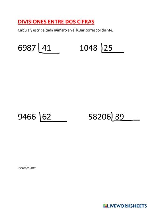 Divisiones Por Dos Cifras Interactive Worksheet Artofit