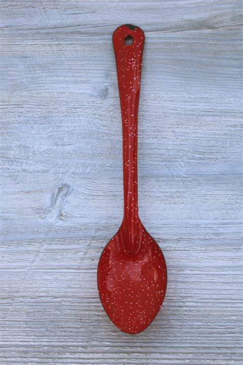 Big Long Handled Spoon Vintage Red Graniteware Enamel Ware For Cowboy