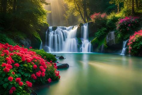 Premium Photo | Majestic waterfall view Cascading water spectacle ...