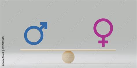 Male Equals Female Concept Of Gender Equality Man And Woman Balancing On Scales Feminism