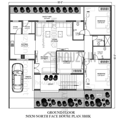 50x50 house plans north facing | 3 bedrooms north face house plan ...